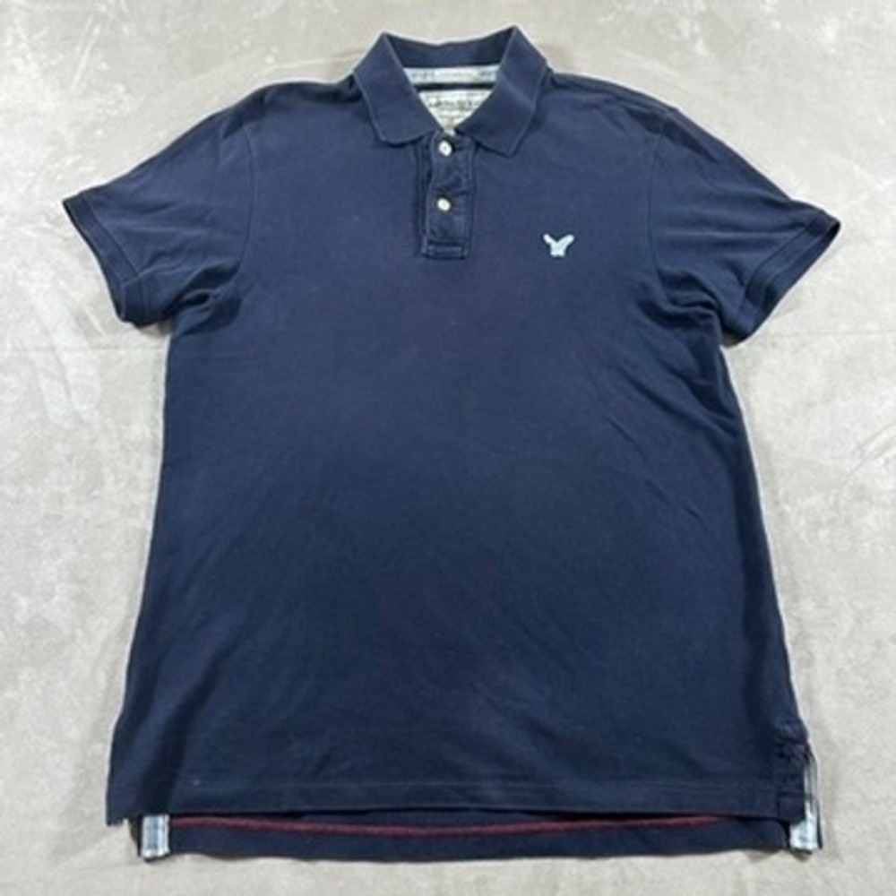 American Eagle Polo Shirt Mens Vintage Fit Short Sleeve Y2K Large Navy Blue